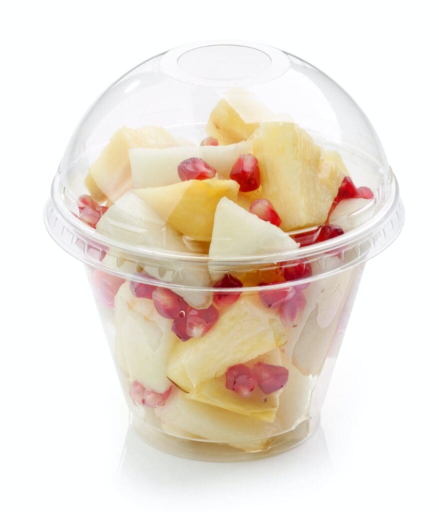 fresh fruit pieces salad in plastic cup 6