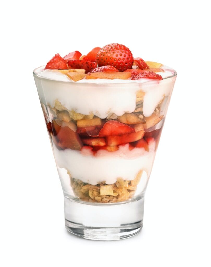 glass of fruit and yogurt parfait