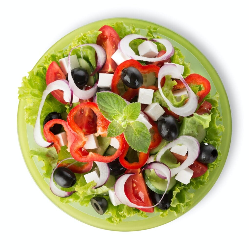 salad on a green plate